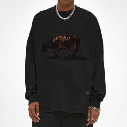 A Cow/Acid Wash Oversize Long Sleeve T-Shirt - 250 GSM