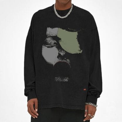 Contemplation/Acid Wash Oversize Long Sleeve T-Shirt - 250 GSM/Black - Image 4