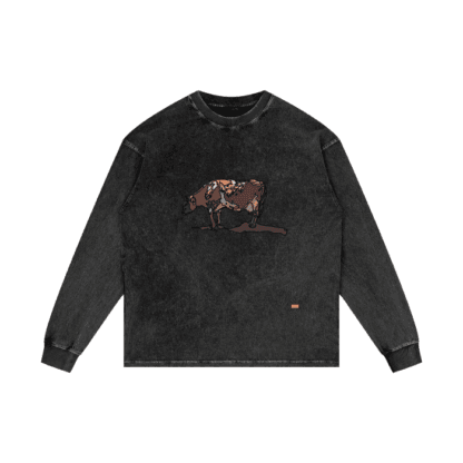 A Cow/Acid Wash Oversize Long Sleeve T-Shirt - 250 GSM - Image 2