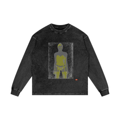 Warrior | Acid Wash Oversize Long Sleeve T-Shirt - 250 GSM/Black - Image 4