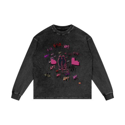 Celebrate APT!/Acid Wash Oversize Long Sleeve T-Shirt - 250 GSM/Black - Image 3