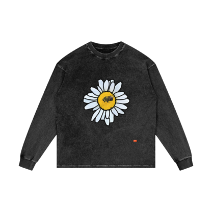 A Bee | Acid Wash Oversize Long Sleeve T-Shirt - 250 GSM/Black - Image 3